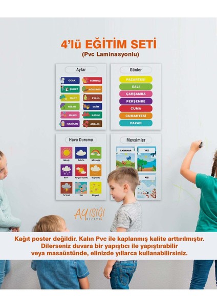 Türkçe Okul Öncesi - Ilköğretim Çocuk Eğitim Seti-3 Pvc Laminasyonlu 4'lü Poster 30X42 cm