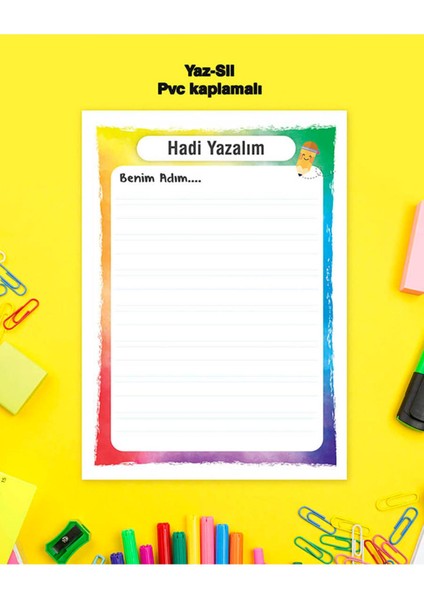 Çocuk Eğitim Hadi Yazalım Temalı Yaz-Sil Pvc Kaplamalı Poster 21X30 cm