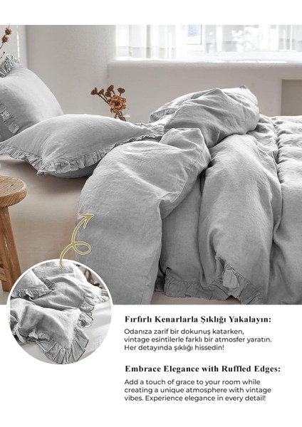 Evlen Home Collection Pamuklu Taş Yıkama Fırfırlı Nevresim Takımı Çift Kişilik 4 Parça Barella Yumuşak Nevresim Seti