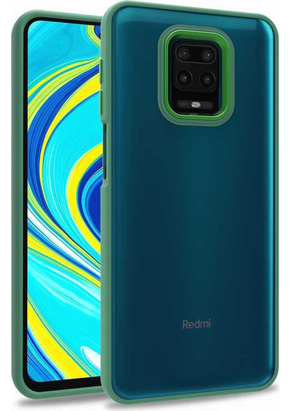 - Xiaomi Redmi Note 9 Pro - Kılıf Arkası Şeffaf Kamera Çevresi Parlak Zıt Renkli Flora Kapak - Yeşil