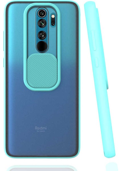 - Xiaomi Redmi Note 8 Pro - Kılıf Slayt Sürgülü Arkası Buzlu Lensi Kapak - Turkuaz