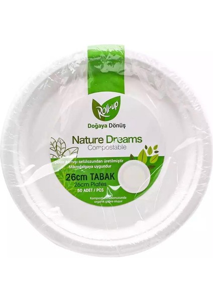Nature Ekolojik Karton Kağıt Tek Kullanımlık Tabak - 26 Cm. - 50 Adetlik 10 Paket