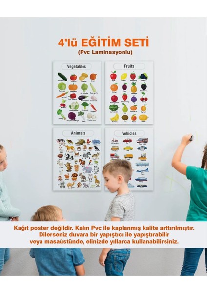 Ingilizce Okul Öncesi - Ilköğretim Çocuk 4'lü Eğitim Seti-2 Pvc Laminasyonlu Poster 30X42 cm