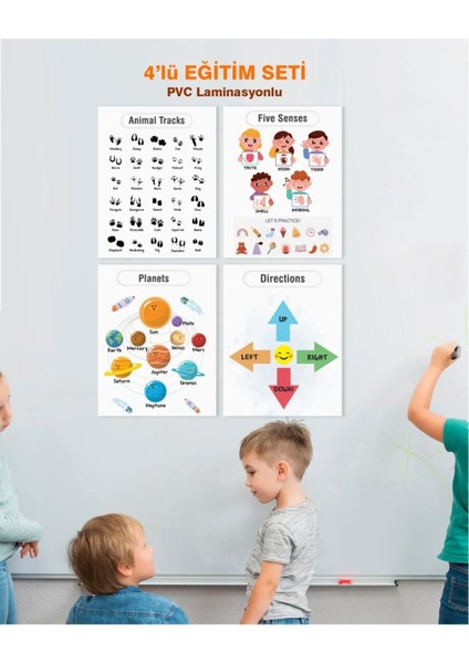 Ingilizce Okul Öncesi - Ilköğretim Çocuk Eğitim Seti-5 Pvc Laminasyonlu 4'lü Poster 30X42 cm