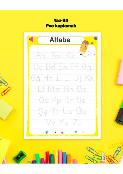 Çocuk Eğitim Alfabe Yaz-Sil Pvc Kaplamalı Poster 21X30 cm