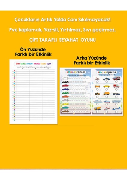 Çift Taraflı Seyahat Oyun Pvc Kaplamalı Yaz-Sil 21X30CM