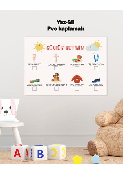 Okul Öncesi Günlük Rutinim Yaz-Sil Pvc Poster 30X42 cm
