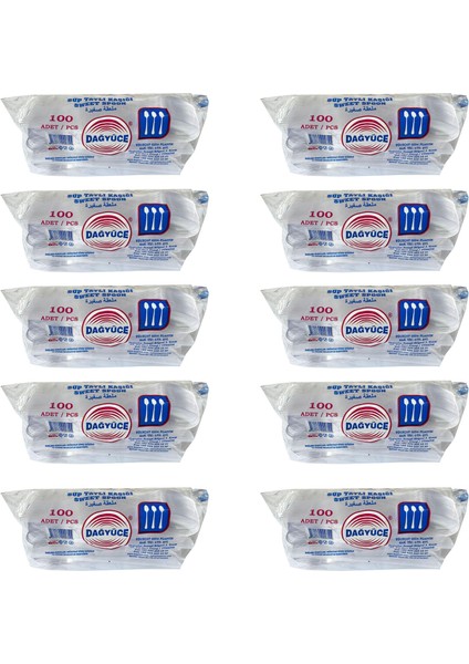 Plastik Şeffaf Sup Kaşık - Tatlı Kaşığı - 100 Adetlik 10 Paket - 1000 Adet