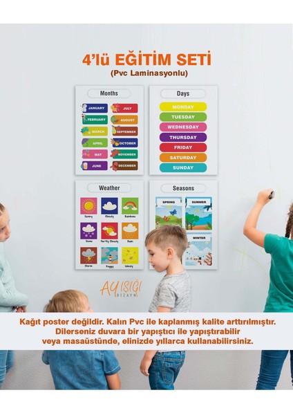 Ingilizce Okul Öncesi - Ilköğretim Çocuk 4'lü Eğitim Seti-3 Pvc Laminasyonlu Poster 30X42 cm