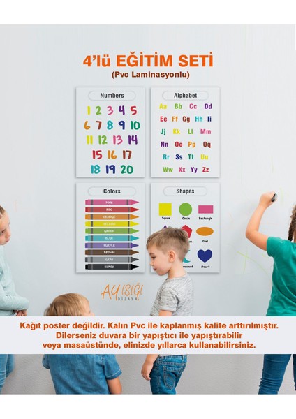 Ingilizce Okul Öncesi - Ilköğretim Çocuk Eğitim Seti-1 Pvc Laminasyonlu 4'lü Poster 21X30 cm