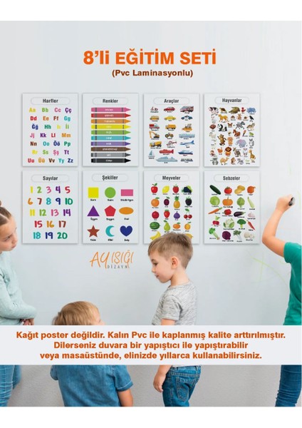 Türkçe 8'li Eğitim Seti-1 Okul Öncesi - Ilköğretim Çocuk Poster Pvc 30X42 cm