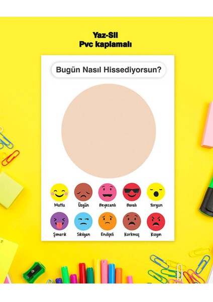 Bugün Nasılsın Çocuk Oyun Türkçe Yaz-Sil Pvc Kaplamalı Poster 30X42 cm