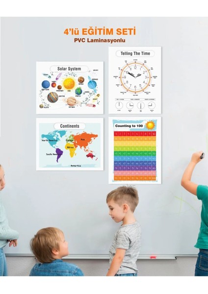 Ingilizce Okul Öncesi - Ilköğretim Çocuk Eğitim Seti-6 Pvc Laminasyonlu 4'lü Poster 30X42 cm fiyatları