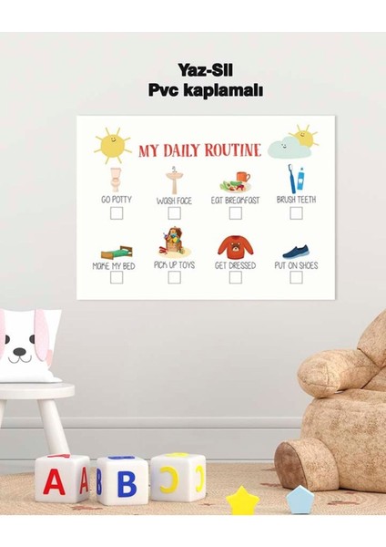 Ingilizce Preschool Planner Okul Öncesi Planlayıcı Yaz-Sil Pvc Poster 21X30 cm