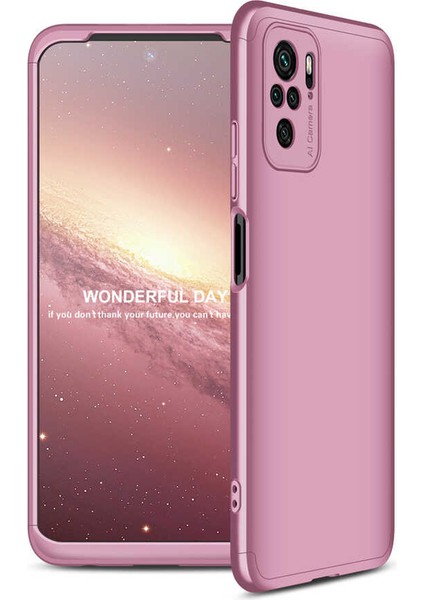 - Xiaomi Redmi Note 10 - Kılıf Parmak Izi Yapmayan 3 Parça Ays Kapak - Rose Gold