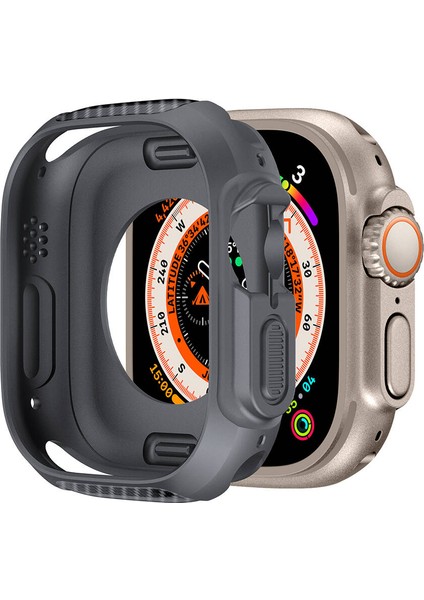 - Apple Watch Ultra 49MM - Kasa Koruyucu Silikon Tpu Kasa Koruyucu Watch Gard 31 - Gri