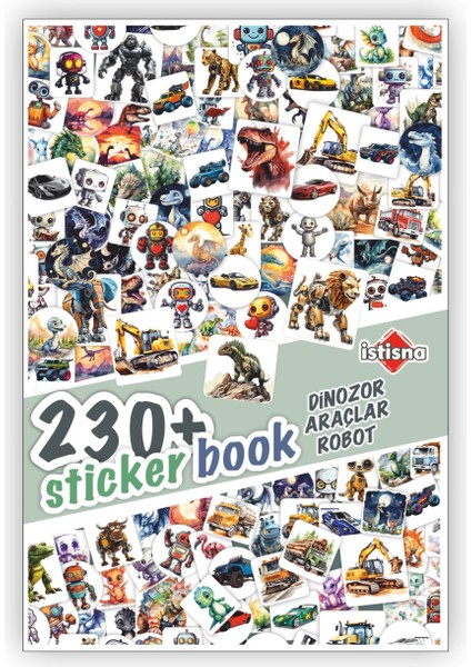 230 Dinozor Araçlar Robot Sticker Book Etiket Kitabı Sticker Defteri A5 Boyut Etiket Seti