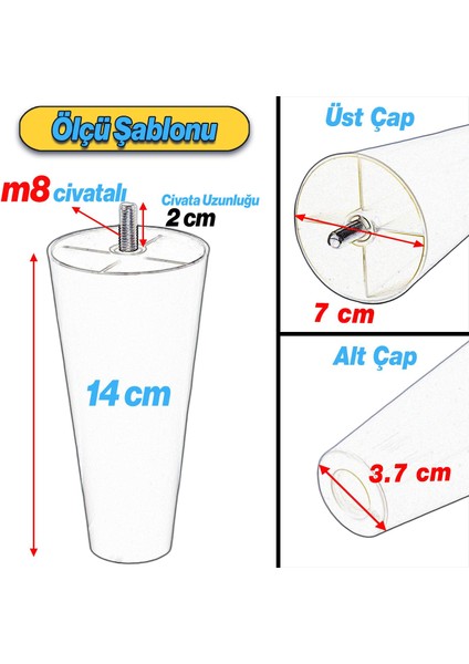 4 Adet Vidalı Düz 14 Cm Siyah Plastik Mobilya Koltuk Kanepe Baza Yükseltme Yükseltici Ayağı Aparat Dahil