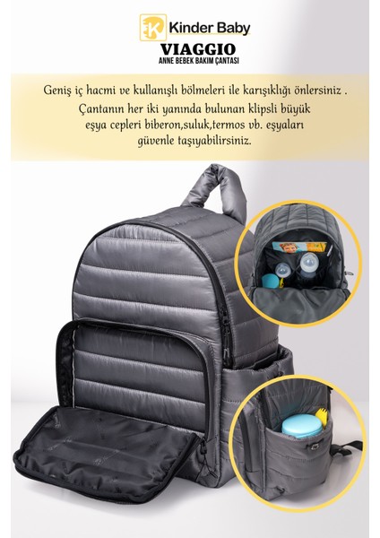 Viaggio Termal Biberon Çantalı ve Alt Açma Pedli Suya Dayanıklı Bebek Bakım Çantası