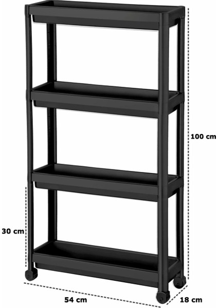 4 Katlı Tekerlekli Diktördgen Organizetör Raf Siyah