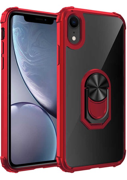 Mutcase - Apple iPhone Xr 6.1 - Kılıf Yüzüklü Arkası Şeffaf Koruyucu Mola Kapak - Siyah