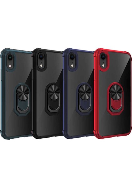 Mutcase - Apple iPhone Xr 6.1 - Kılıf Yüzüklü Arkası Şeffaf Koruyucu Mola Kapak - Siyah