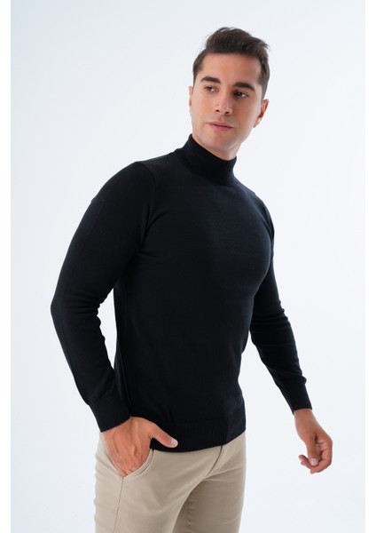 Erkek Siyah %100 Pamuk Yarım Balıkçı Yaka Triko Kazak TRIST-1104 fiyatları