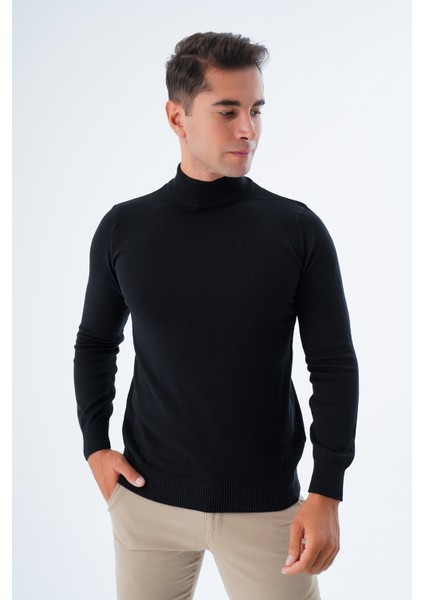 Erkek Siyah %100 Pamuk Yarım Balıkçı Yaka Triko Kazak TRIST-1104 modelleri