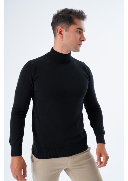 Erkek Siyah %100 Pamuk Yarım Balıkçı Yaka Triko Kazak TRIST-1104 indirimleri