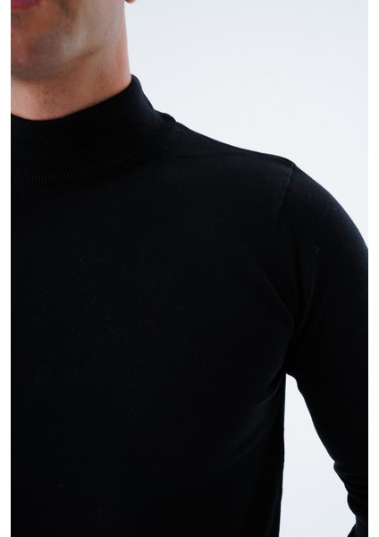 Erkek Siyah %100 Pamuk Yarım Balıkçı Yaka Triko Kazak TRIST-1104