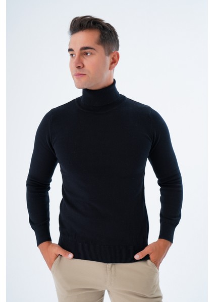 Erkek Siyah %100 Pamuk Balıkçı Yaka Triko Kazak TRIST-1105 fırsatları