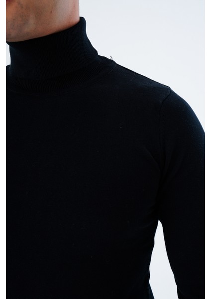 Erkek Siyah %100 Pamuk Balıkçı Yaka Triko Kazak TRIST-1105