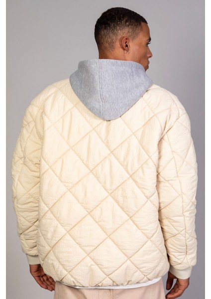 Ekru Çıkarılabilir Kapüşon Oversıze Fit /krinkıl Kumaş Içi Kapitone Erkek Ceket (Ilkbahar-Sonbahar-Kış) indirimleri