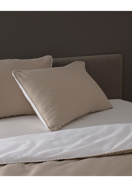 Verne Çift Kişilik %100 Pamuk Biyeli Baskılı Saten Nevresim Takımı - Bej/Beyaz fırsatları