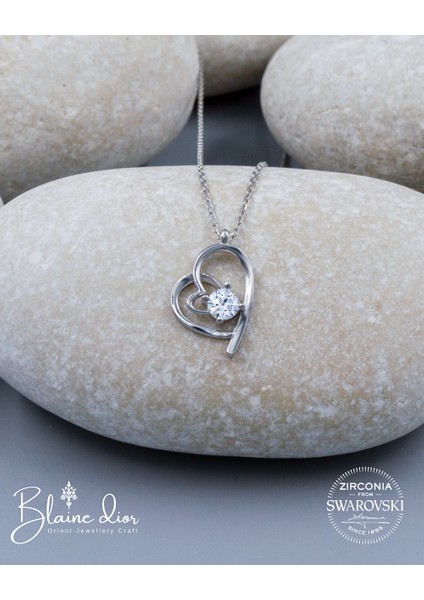 Swarovski Kalp Imza Kolye | 925 Ayar Gerçek Gümüş | Swarovski Zirkon modelleri