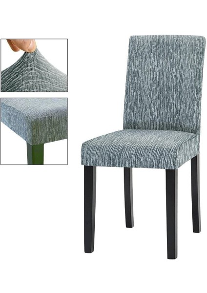 Jakarli Sandalye Örtüsü Çubuk Desen Yüksek Esnekli Sandalye Kılıfı( 6 Adet)
