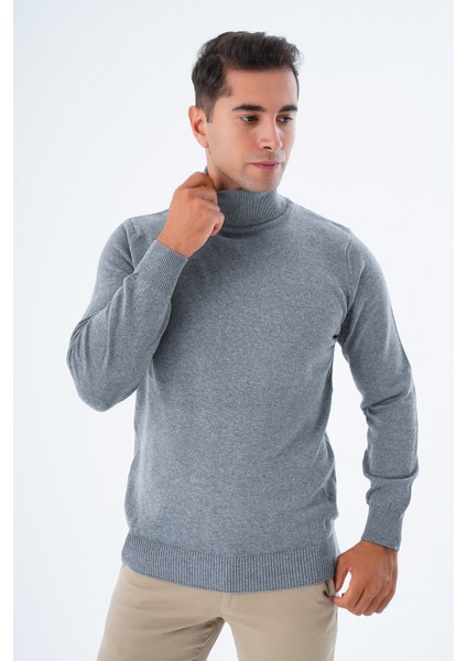 Erkek Koyu Gri %100 Pamuk Balıkçı Yaka Triko Kazak TRIST-1105