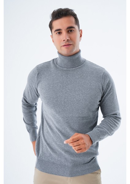 Erkek Koyu Gri %100 Pamuk Balıkçı Yaka Triko Kazak TRIST-1105 modelleri