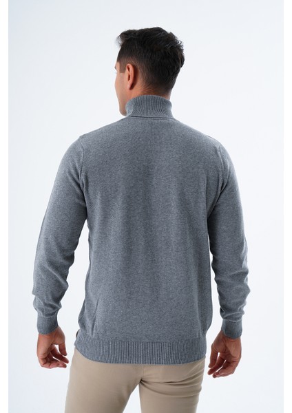 Erkek Koyu Gri %100 Pamuk Balıkçı Yaka Triko Kazak TRIST-1105 fırsatları