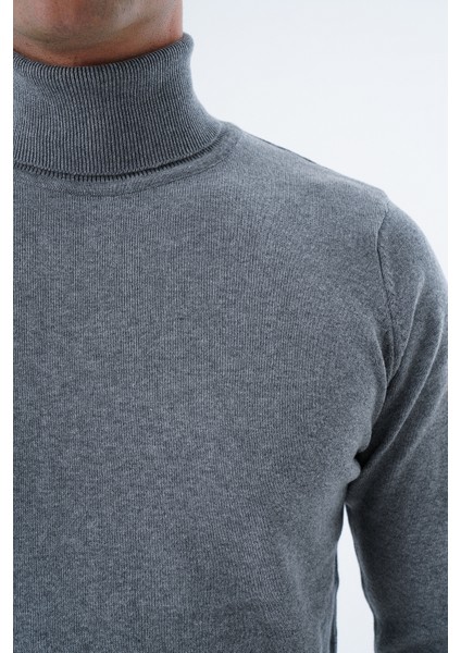 Erkek Koyu Gri %100 Pamuk Balıkçı Yaka Triko Kazak TRIST-1105 indirimleri