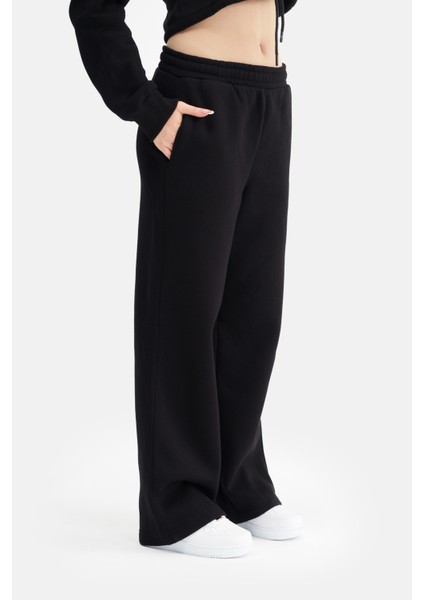 Kadın Beli Lastikli Jogger, Yüksek Bel, Wide Leg Pantolon