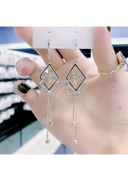 Satisfactionüst Düzey ve Atmosferik Internet Ünlü Mizaç Küpeleri Avrupa ve Amerikan Modası Abartılı Elmas Taklidi Uzun Püskül Küpeler (Yurt Dışından)