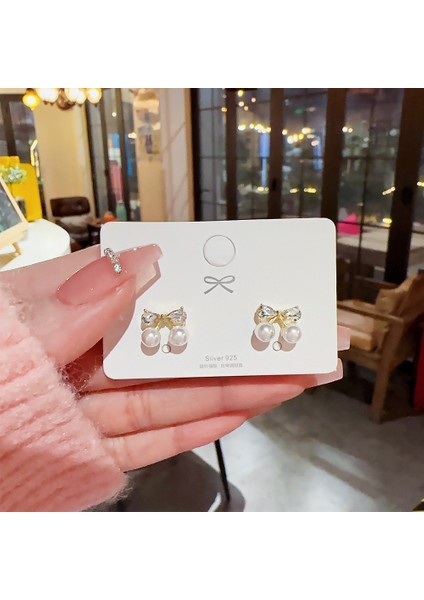 SATISFACTION925 Gümüş Iğne Kore Tarzı Moda Inci Küpeler Niş Tasarım Içi Boş Kelebek Tatlı Pembe Çok Yönlü Küpe (Yurt Dışından)