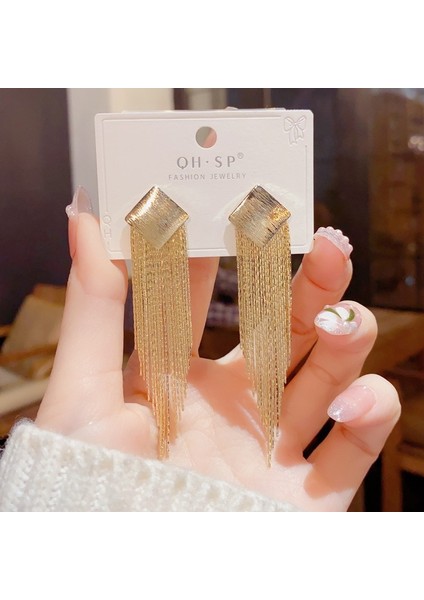 Satisfactionpopüler 925 Gümüş Iğne Küpe Klasik Geometrik Uzun Püskül Küpe (Yurt Dışından)