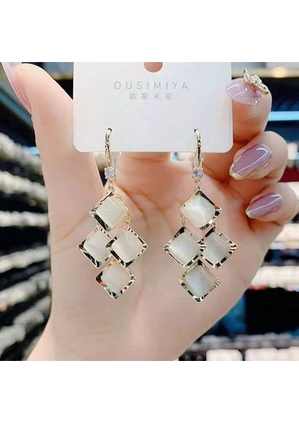 Satisfactionmoda Kedi Gözü Elmas Küpe Kadın Ilkbahar ve Yaz Ince Yeni Stil Işık Lüks High-End Küpe (Yurt Dışından)