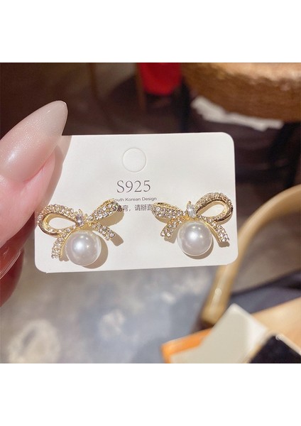 SATISFACTION925 Gümüş Iğne Kore Tarzı Moda Inci Küpeler Niş Tasarım Içi Boş Kelebek Tatlı Pembe Çok Yönlü Küpe (Yurt Dışından)