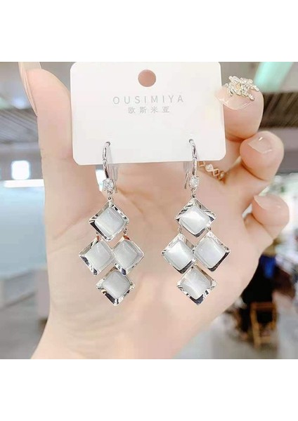 Satisfactionmoda Kedi Gözü Elmas Küpe Kadın Ilkbahar ve Yaz Ince Yeni Stil Işık Lüks High-End Küpe (Yurt Dışından)