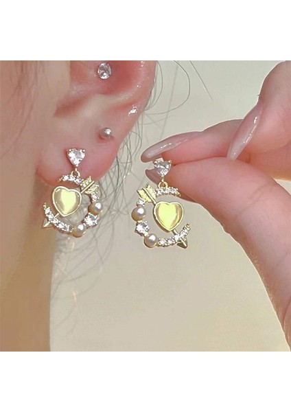 SATISFACTION925 Gümüş Iğne Yay Küpe Kore Tarzı Küpeler Üst Düzey Küpeler Niş Inciler Çok Yönlü Mizaç Küpeleri (Yurt Dışından)