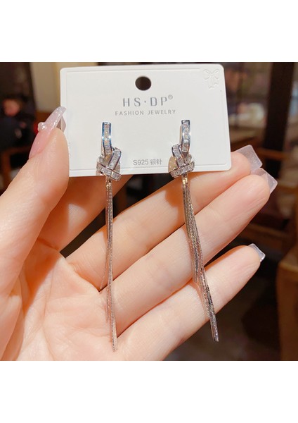 Satisfactionpopüler 925 Gümüş Iğne Küpe Klasik Geometrik Uzun Püskül Küpe (Yurt Dışından)