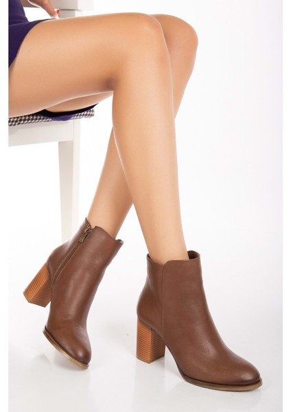 Kadın Deri Şık Topuklu Bot - Ceviz fiyatları